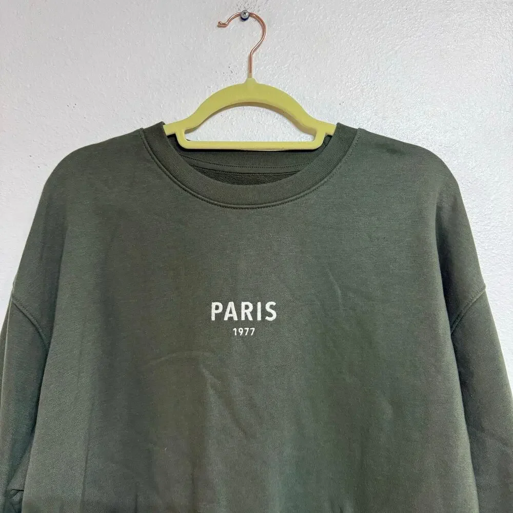 American Eagle Green Paris 1977 Graphic Sweatshirt Sz M